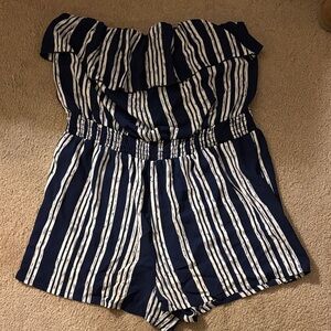 Charlotte Russe Navy and White Striped Strapless Romper